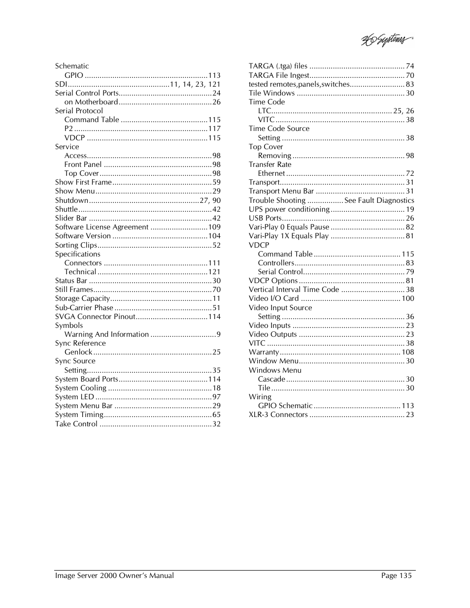 360 Systems Image Server 2000 User Manual | Page 135 / 135