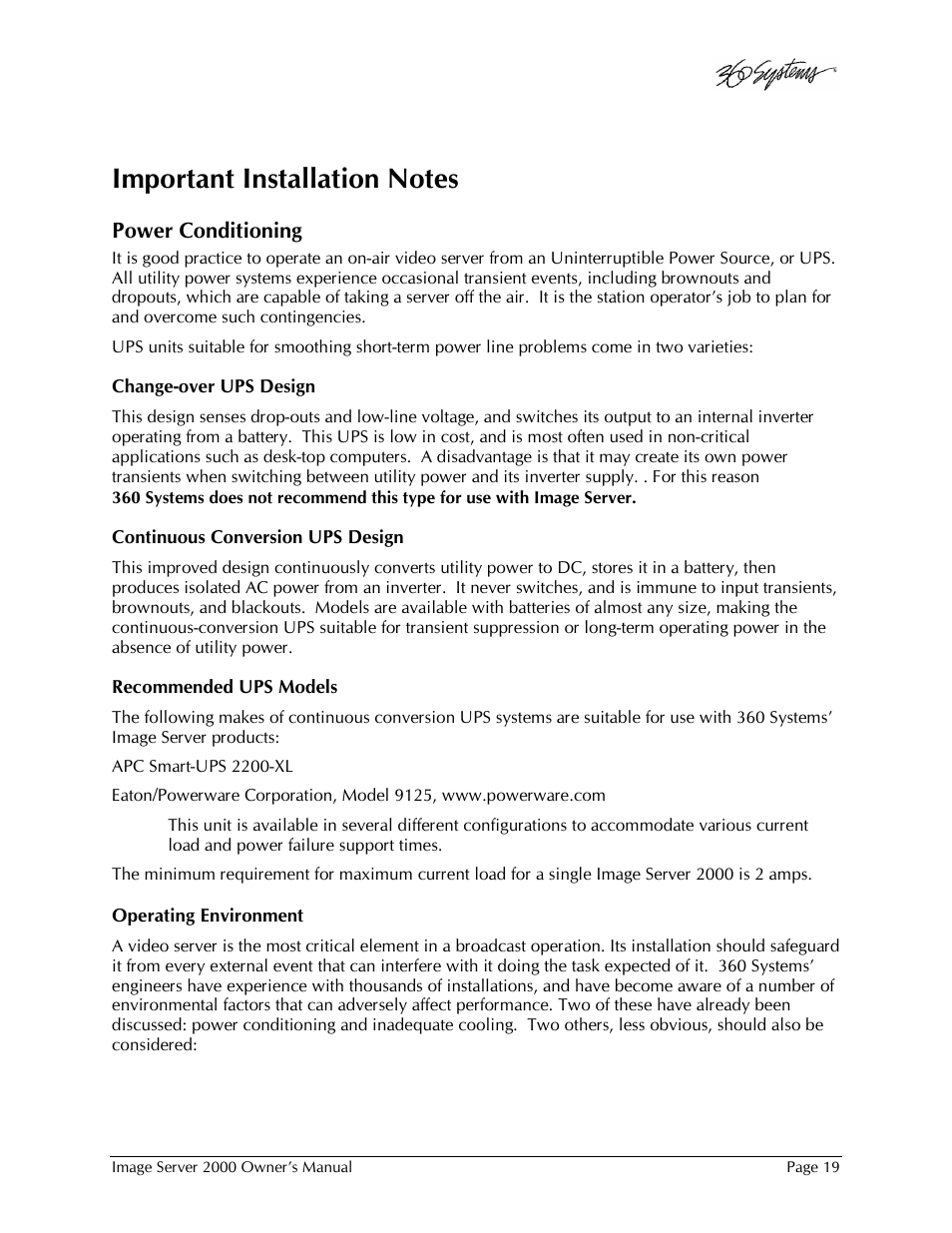 360 Systems Image Server 2000 User Manual | Page 19 / 135