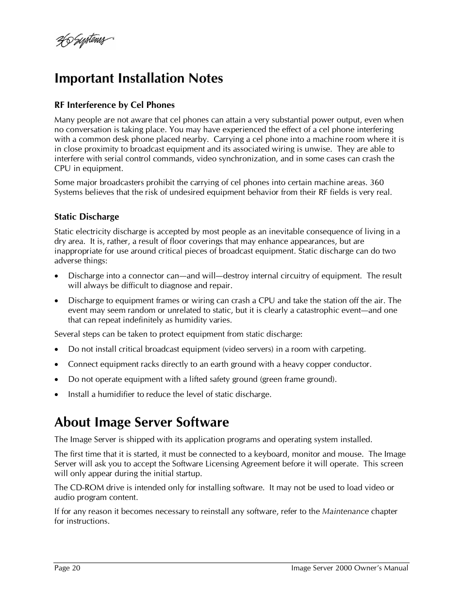 About image server software | 360 Systems Image Server 2000 User Manual | Page 20 / 135