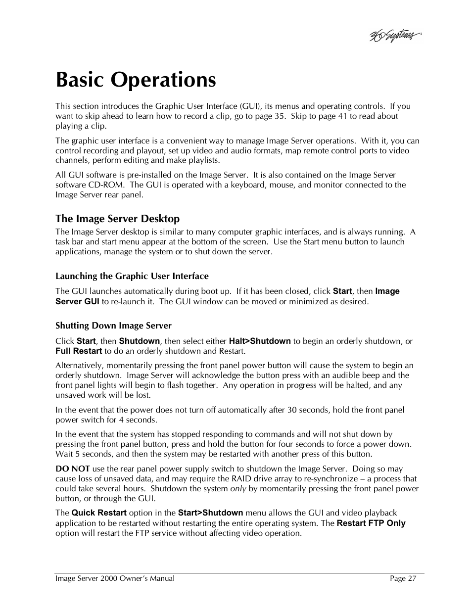 Basic operations | 360 Systems Image Server 2000 User Manual | Page 27 / 135
