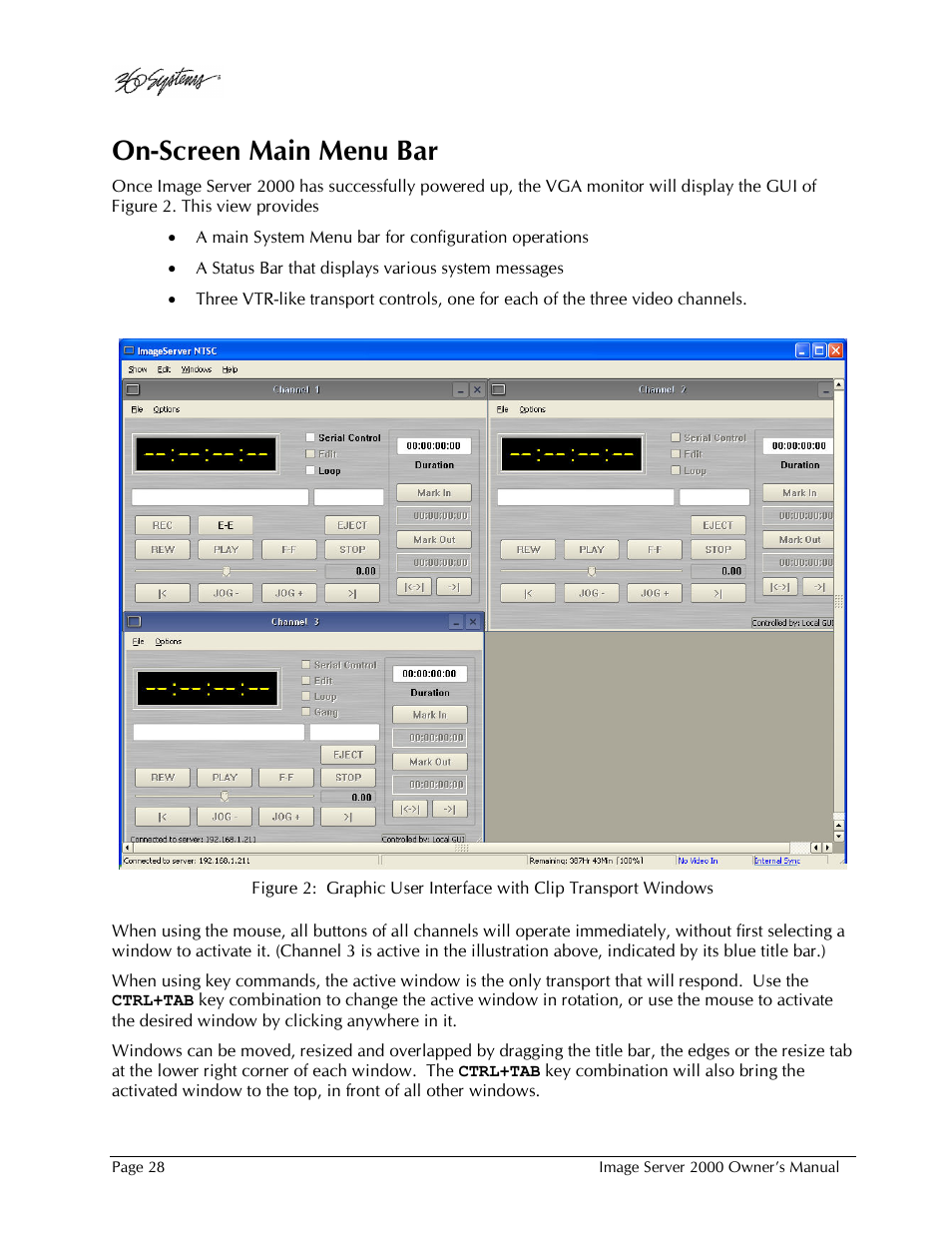 On-screen main menu bar | 360 Systems Image Server 2000 User Manual | Page 28 / 135