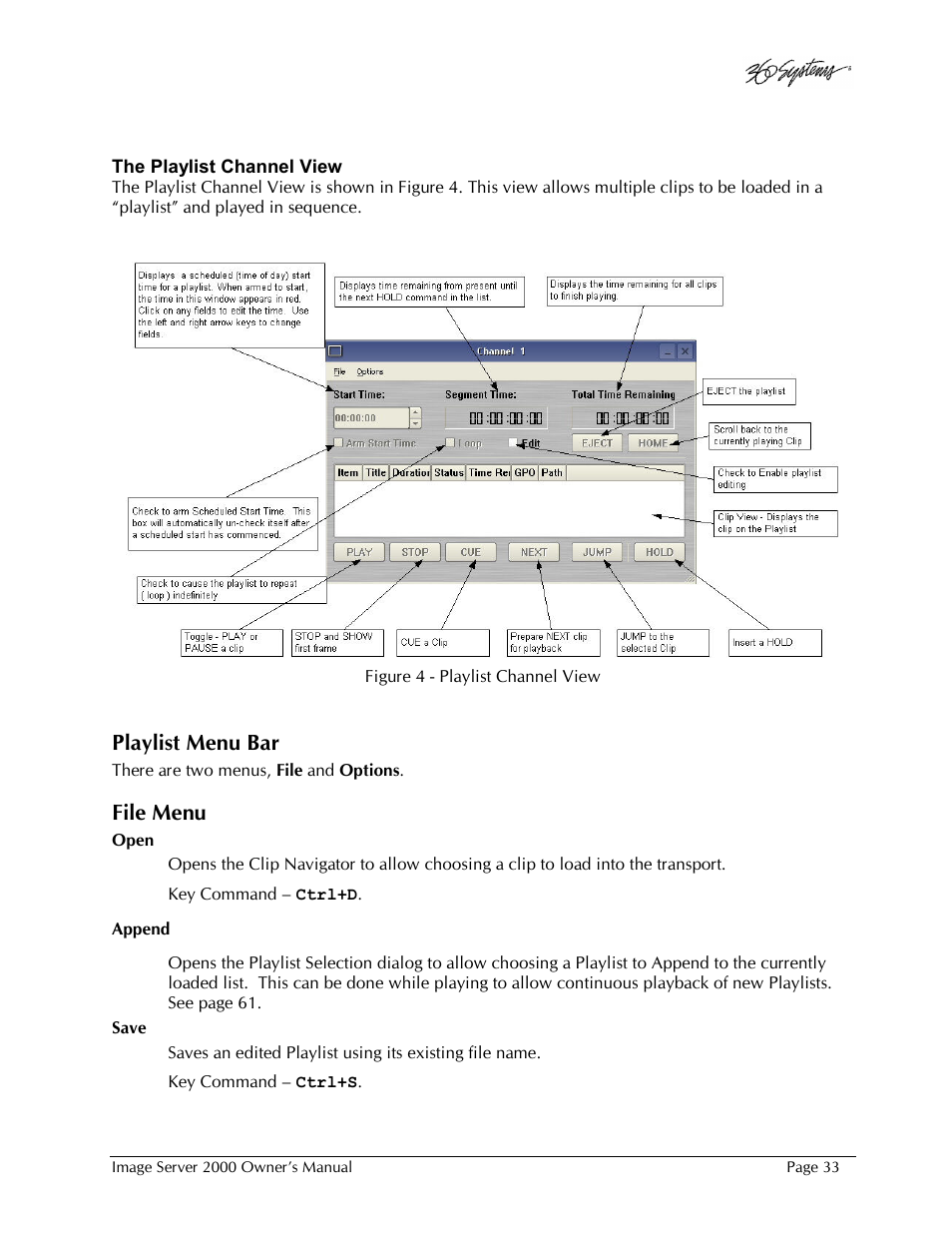 Playlist menu bar, File menu | 360 Systems Image Server 2000 User Manual | Page 33 / 135