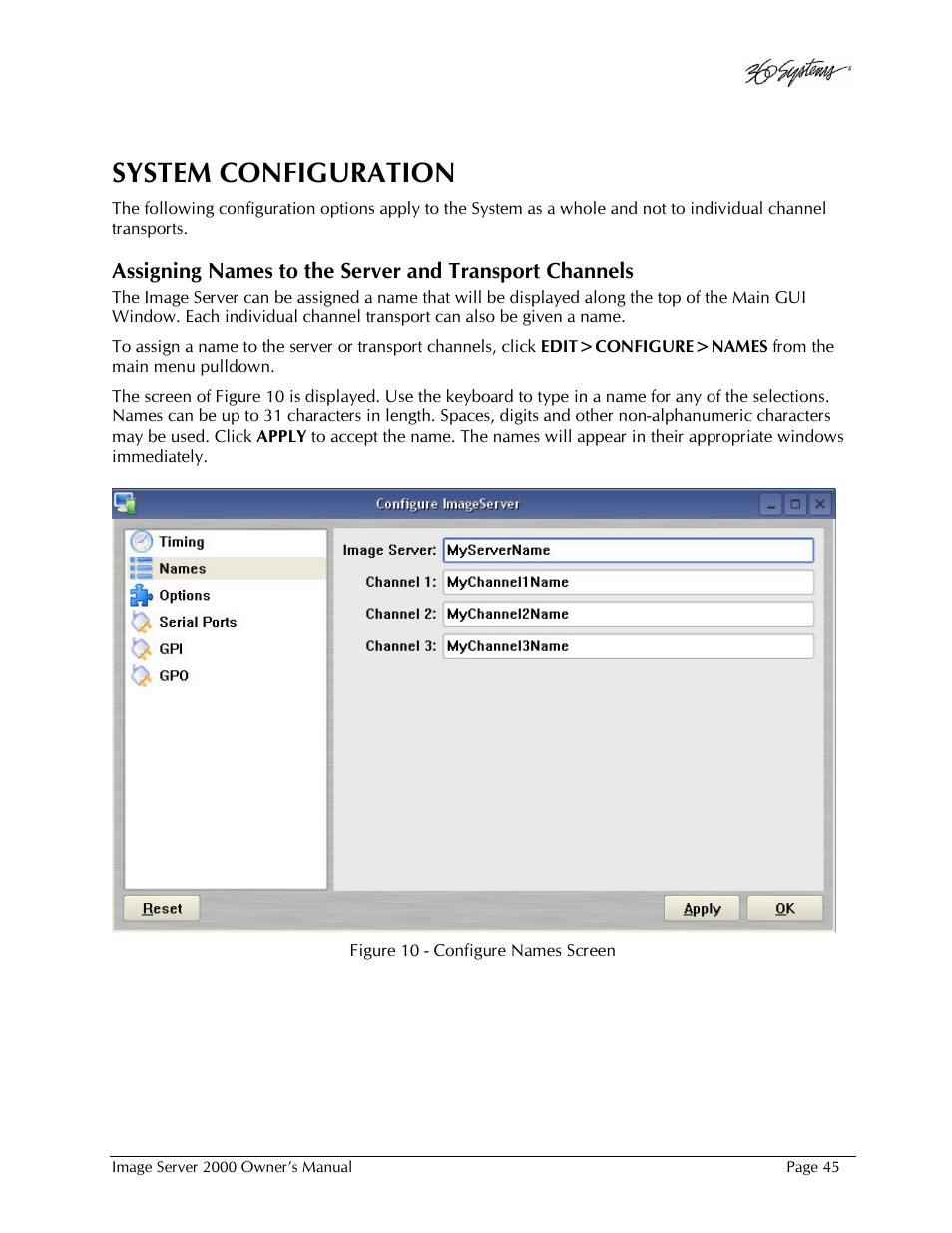 System configuration | 360 Systems Image Server 2000 User Manual | Page 45 / 135