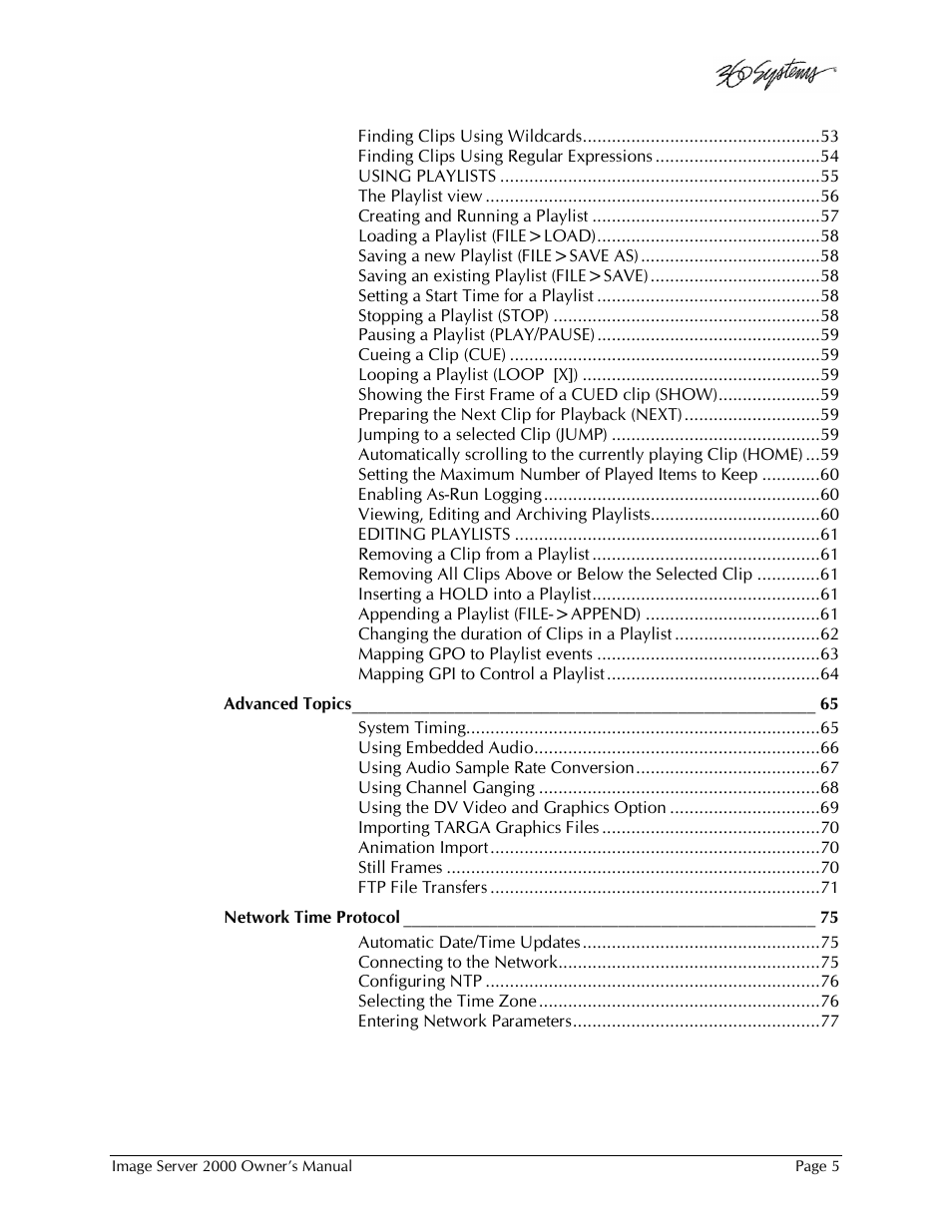 360 Systems Image Server 2000 User Manual | Page 5 / 135