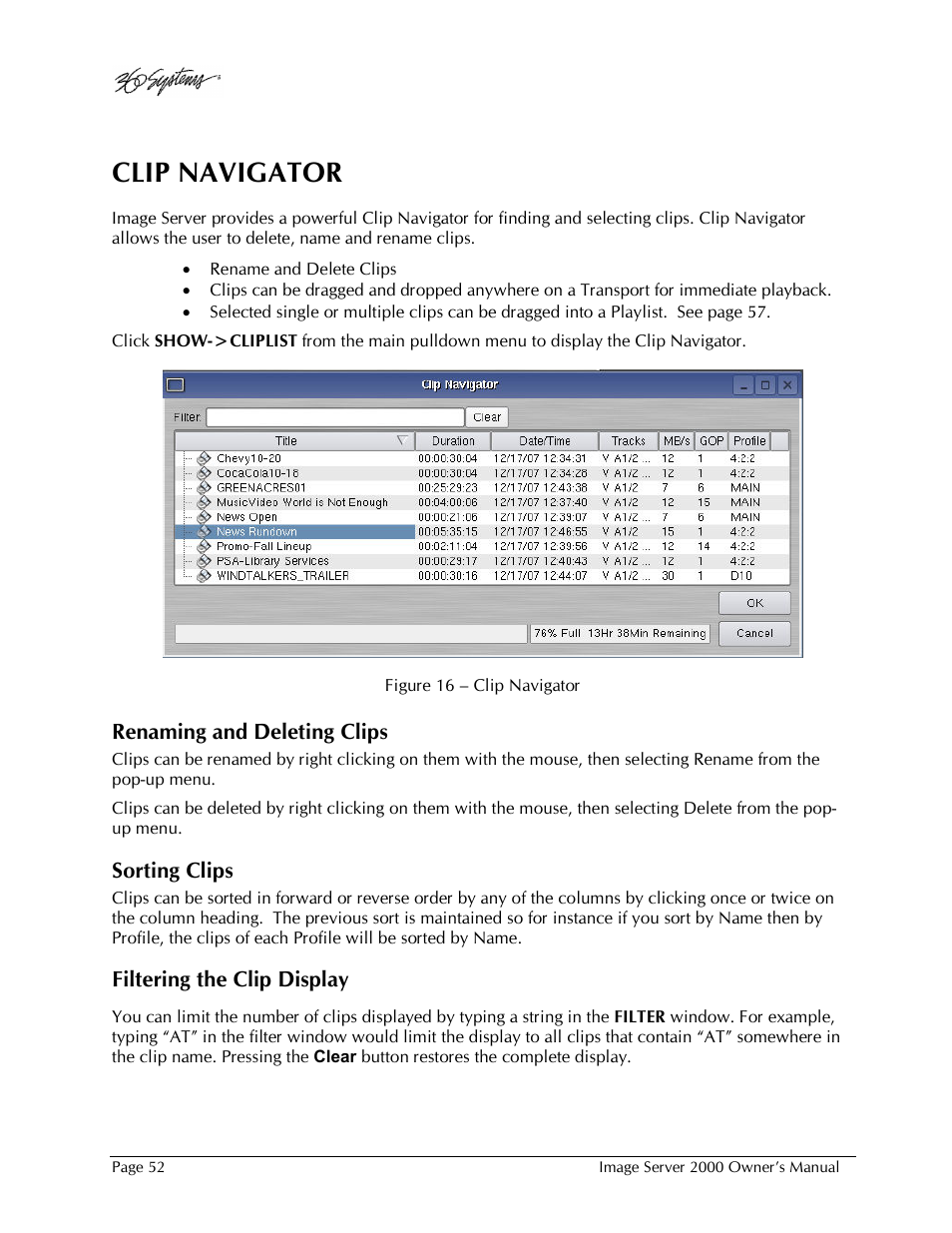 Clip navigator | 360 Systems Image Server 2000 User Manual | Page 52 / 135