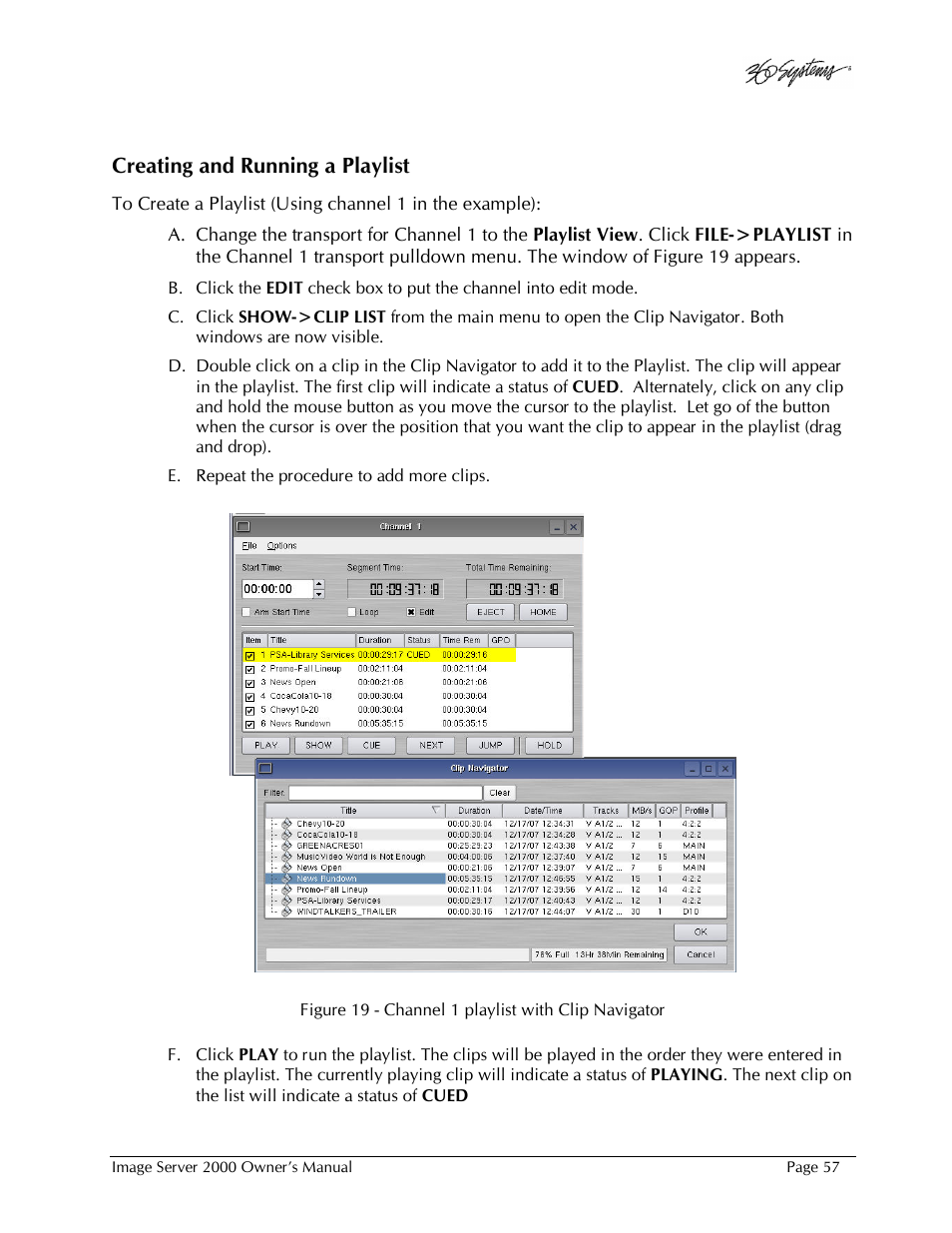 Creating and running a playlist | 360 Systems Image Server 2000 User Manual | Page 57 / 135