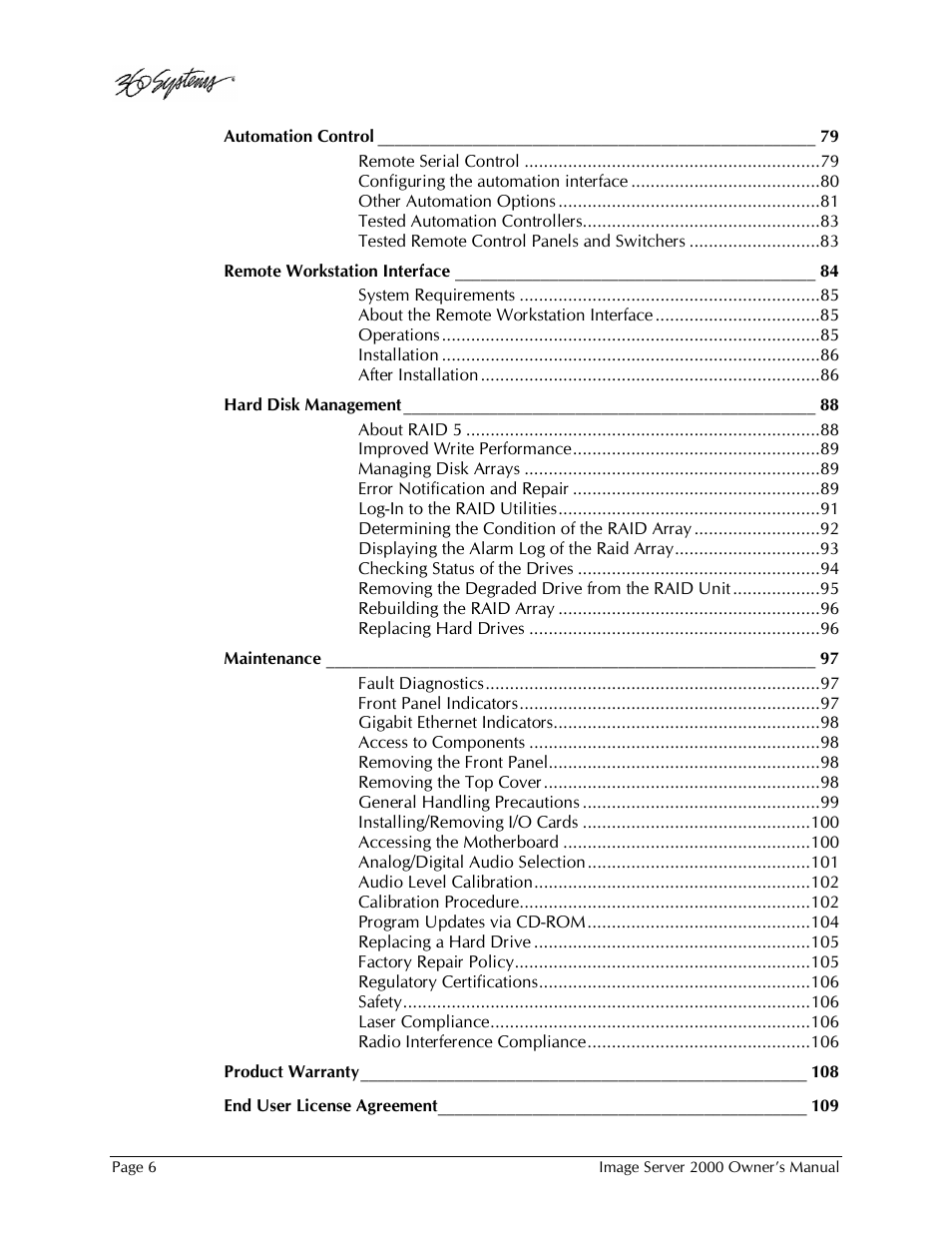 360 Systems Image Server 2000 User Manual | Page 6 / 135
