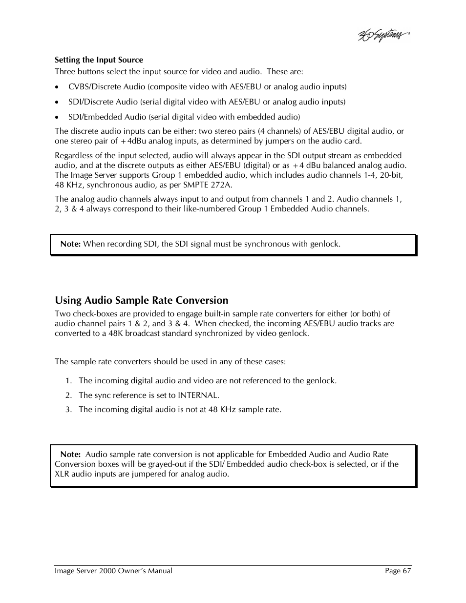 Using audio sample rate conversion | 360 Systems Image Server 2000 User Manual | Page 67 / 135