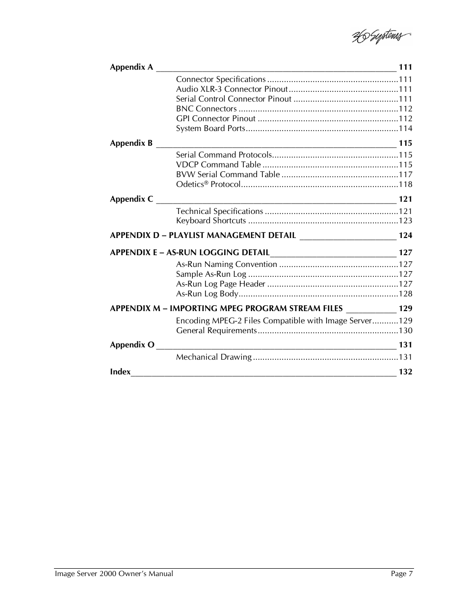 360 Systems Image Server 2000 User Manual | Page 7 / 135