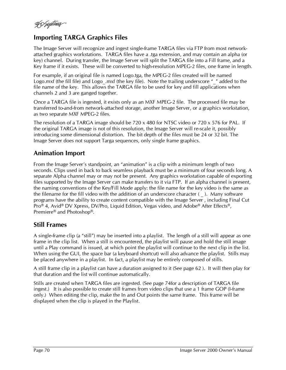 360 Systems Image Server 2000 User Manual | Page 70 / 135