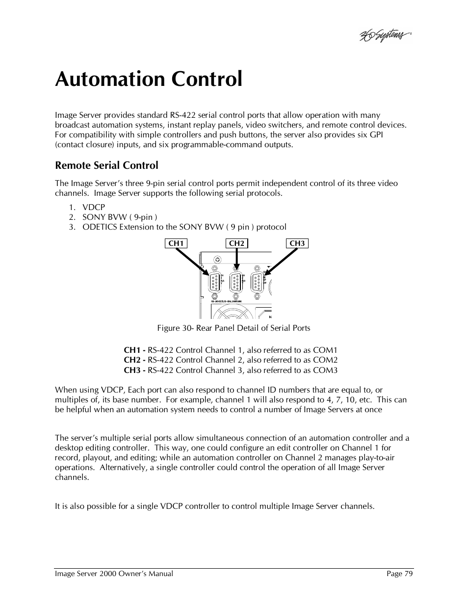 Automation control, Remote serial control | 360 Systems Image Server 2000 User Manual | Page 79 / 135