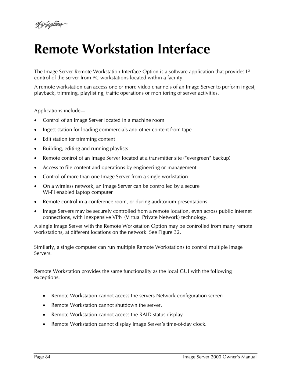Remote workstation interface | 360 Systems Image Server 2000 User Manual | Page 84 / 135