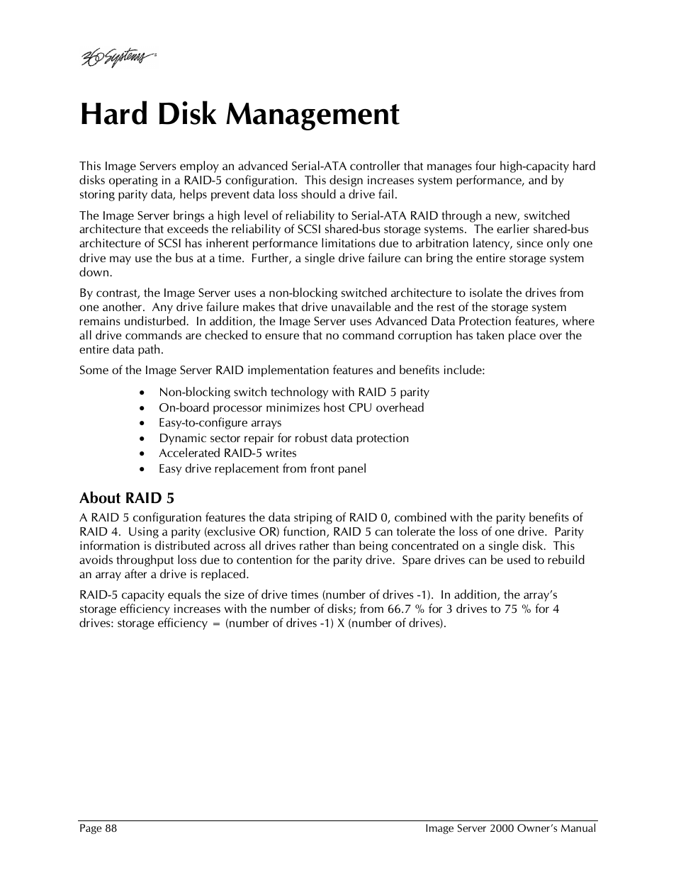 Hard disk management | 360 Systems Image Server 2000 User Manual | Page 88 / 135