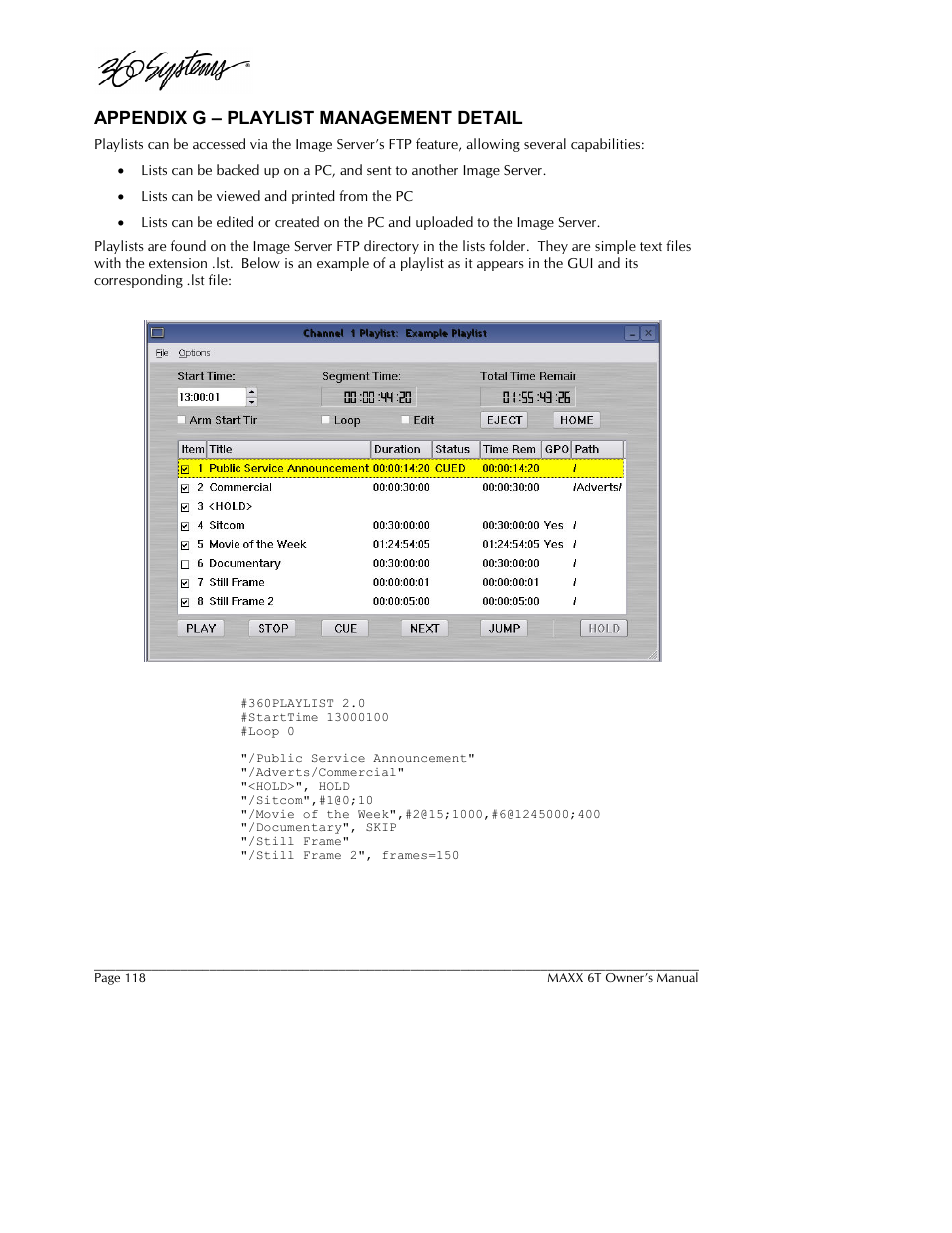 Appendix g – playlist management detail | 360 Systems MAXX-6T User Manual | Page 118 / 142