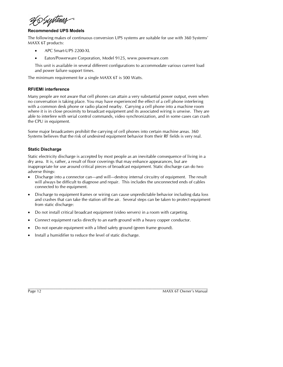 360 Systems MAXX-6T User Manual | Page 12 / 142