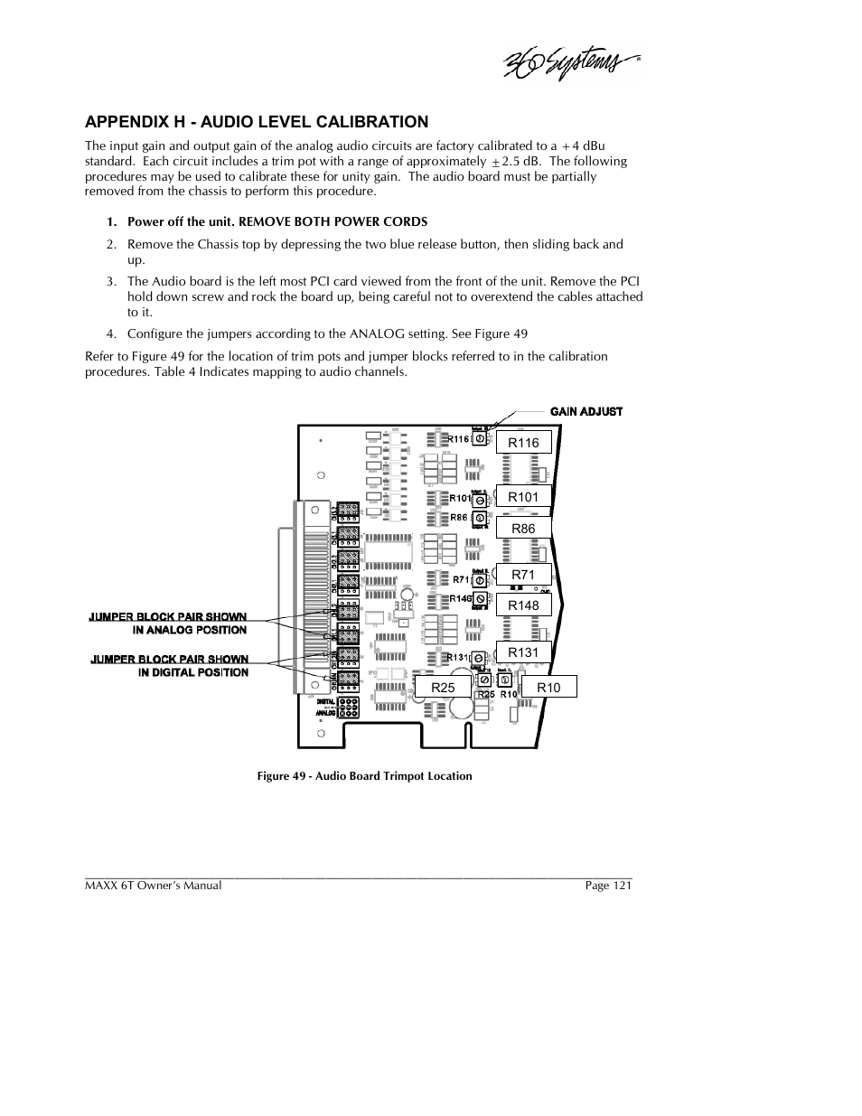 Appendix h - audio level calibration | 360 Systems MAXX-6T User Manual | Page 121 / 142