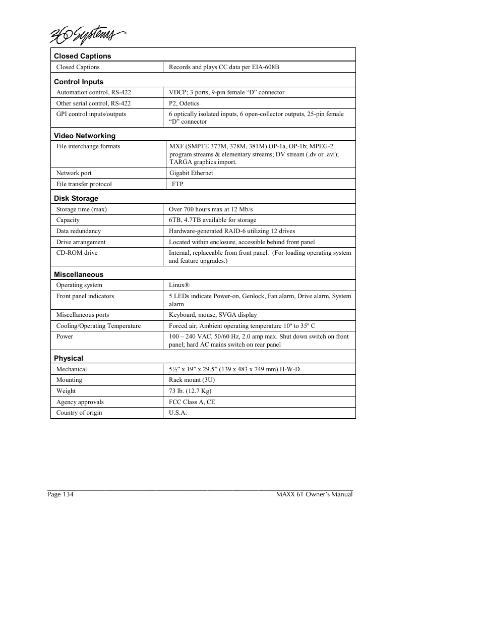 360 Systems MAXX-6T User Manual | Page 134 / 142