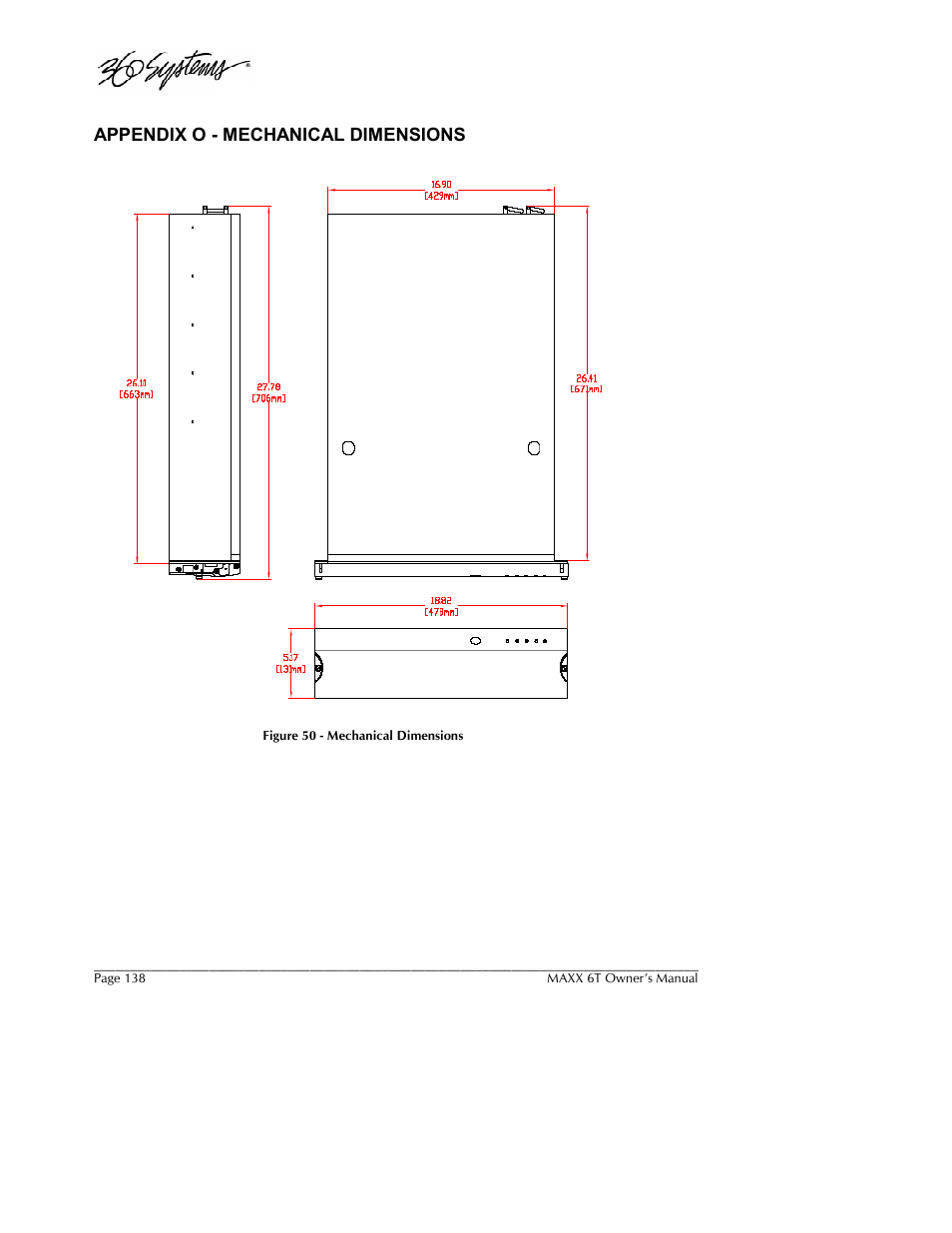 Appendix o - mechanical dimensions | 360 Systems MAXX-6T User Manual | Page 138 / 142