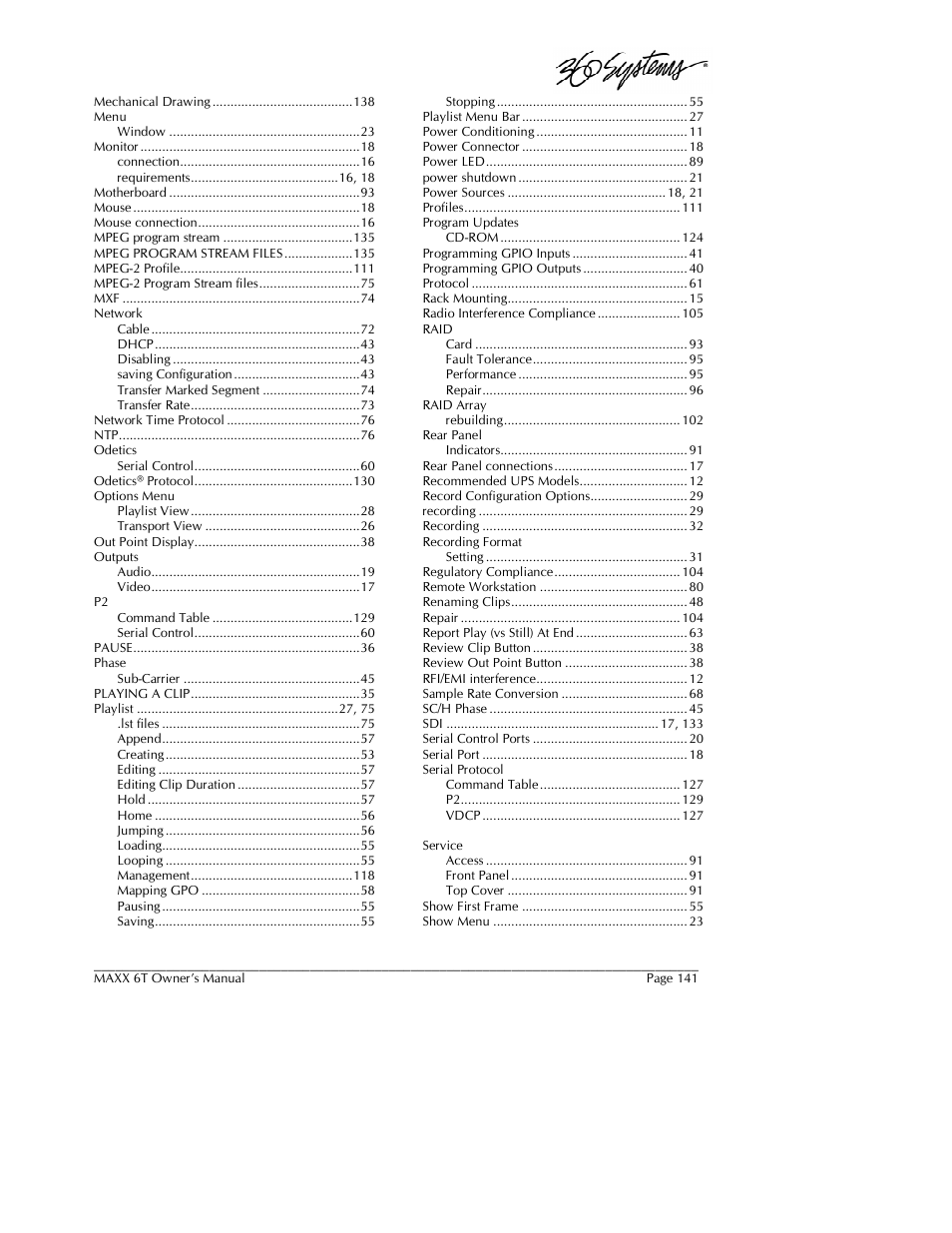 360 Systems MAXX-6T User Manual | Page 141 / 142