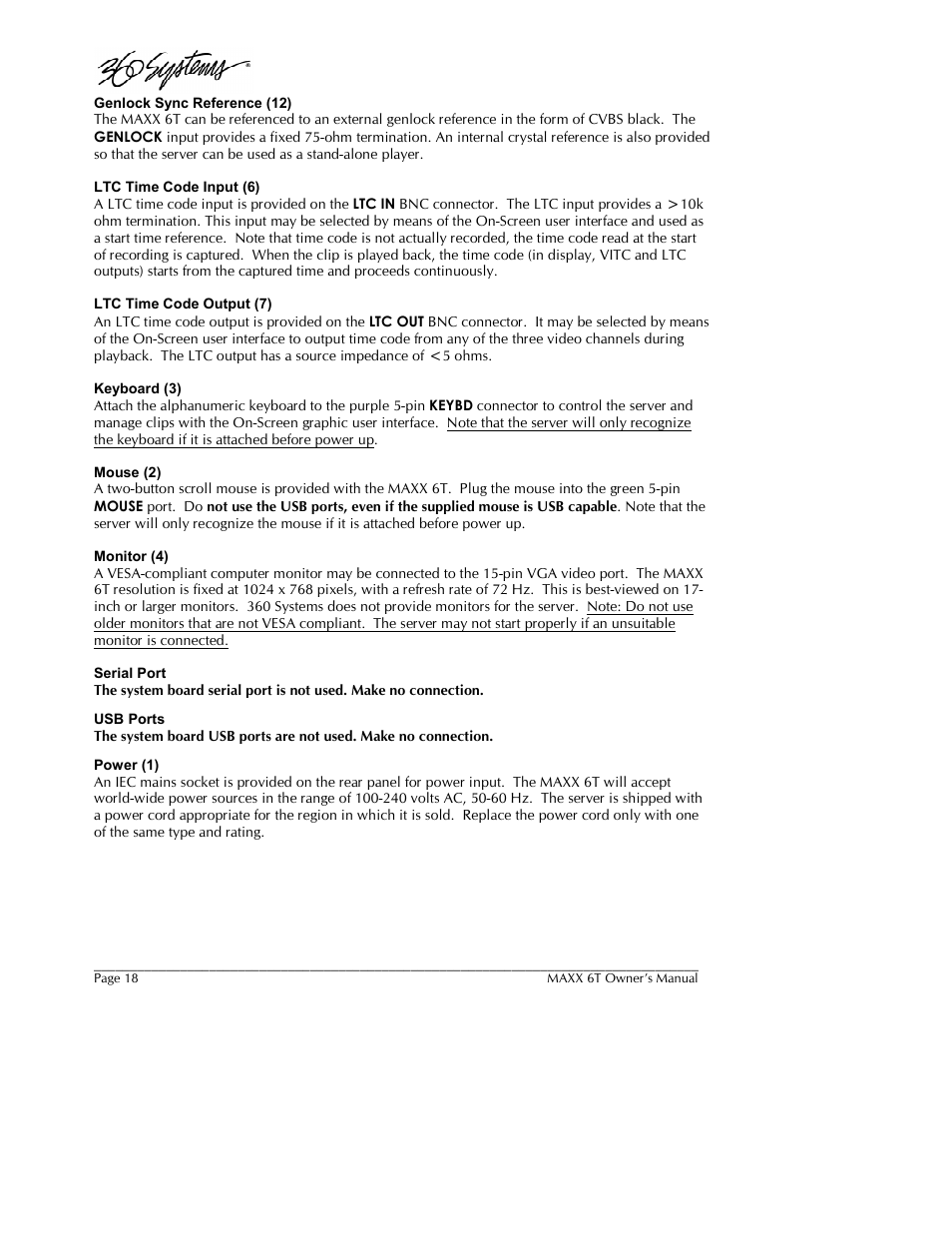 360 Systems MAXX-6T User Manual | Page 18 / 142