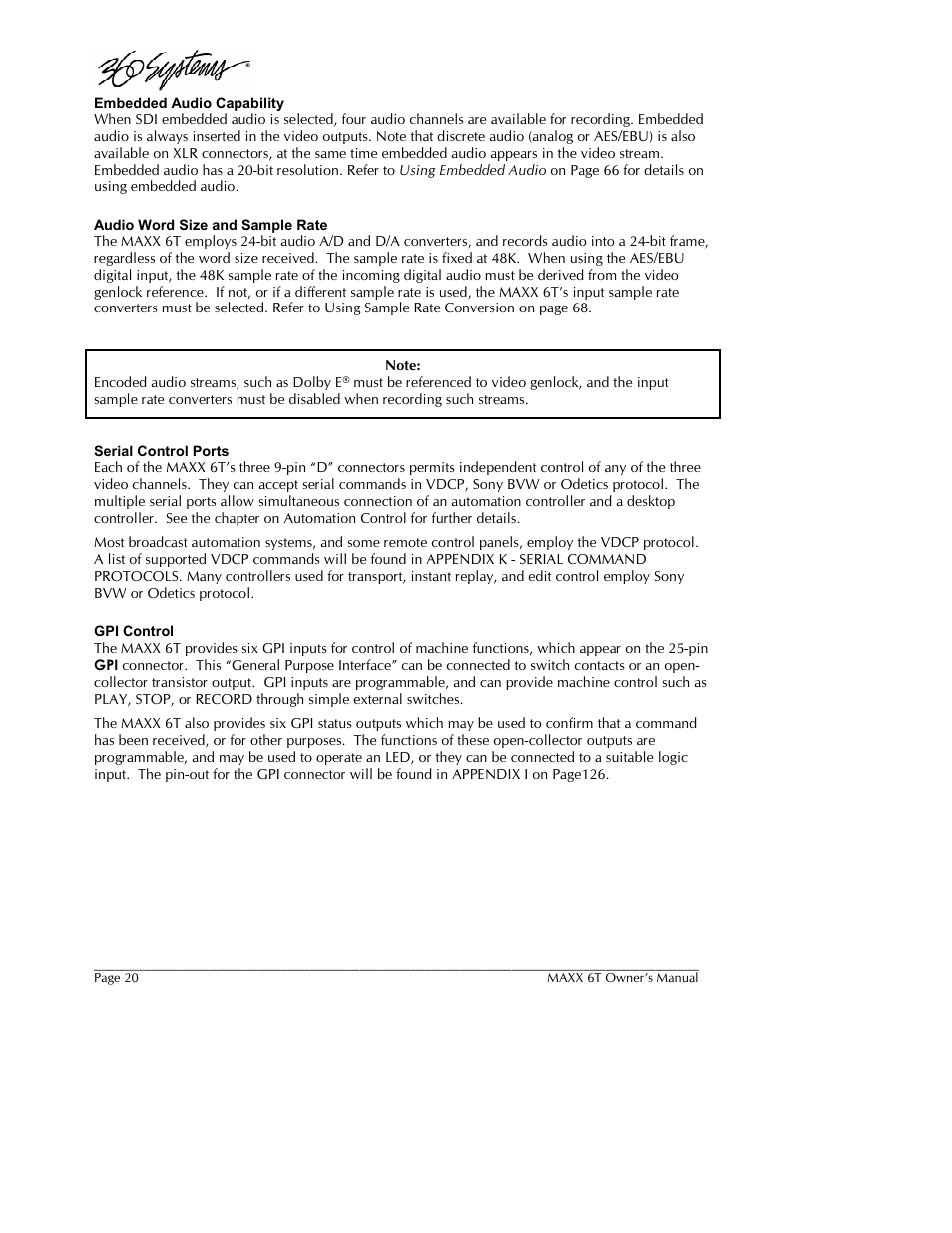 360 Systems MAXX-6T User Manual | Page 20 / 142