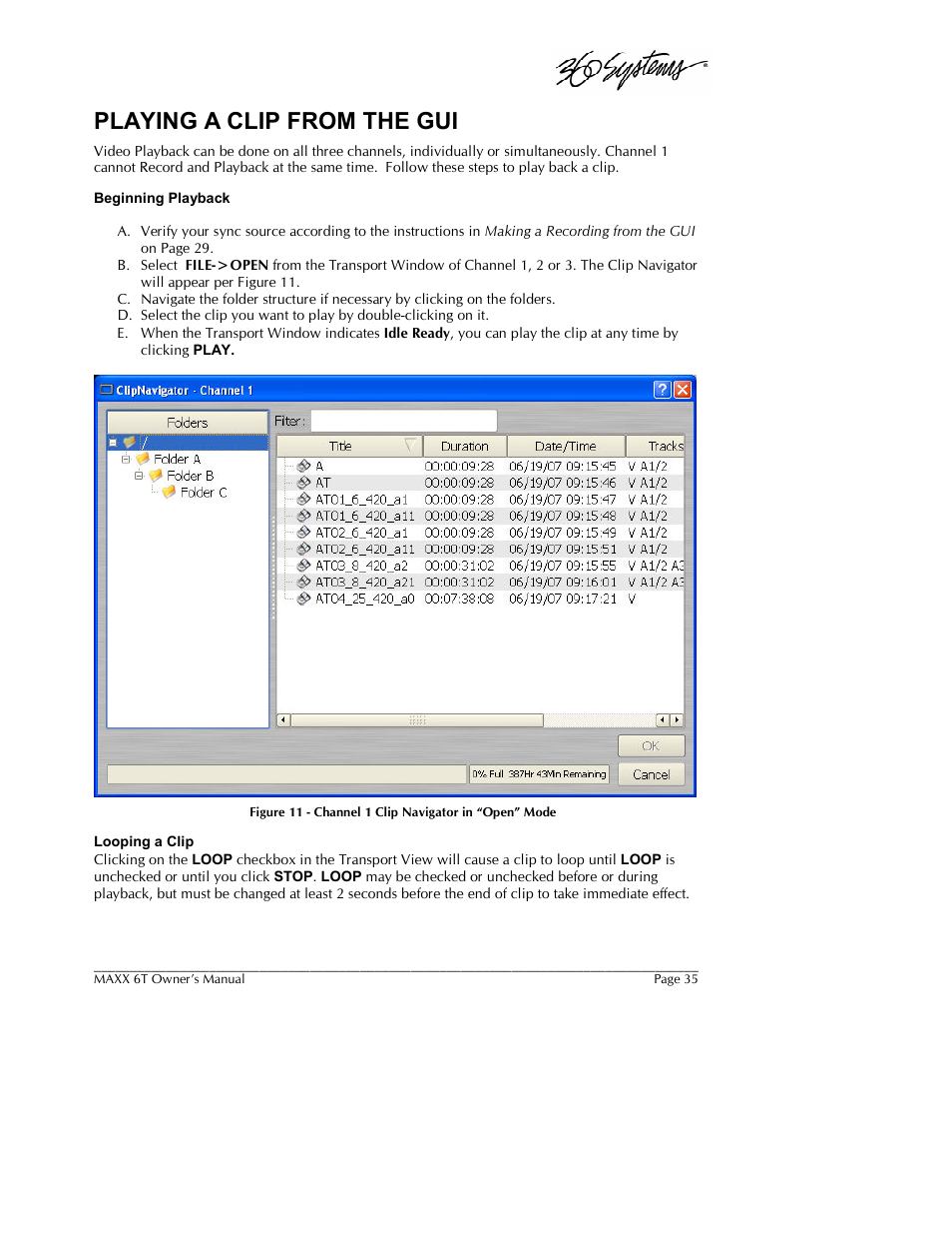 Playing a clip from the gui | 360 Systems MAXX-6T User Manual | Page 35 / 142