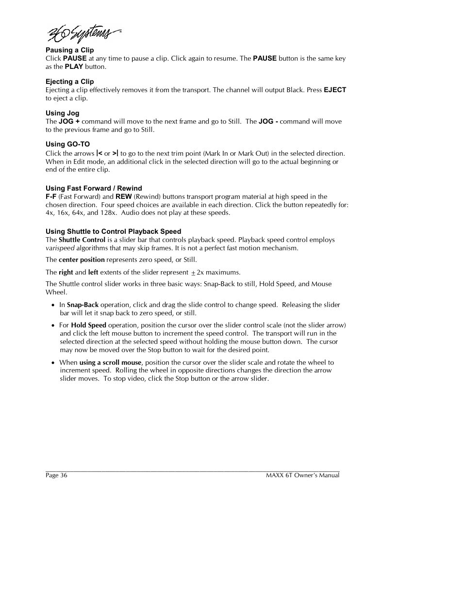 360 Systems MAXX-6T User Manual | Page 36 / 142