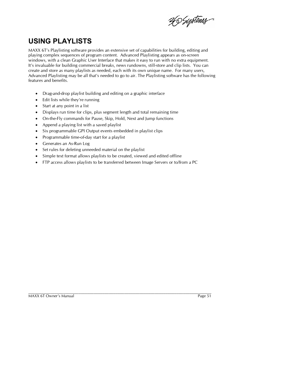 Using playlists | 360 Systems MAXX-6T User Manual | Page 51 / 142