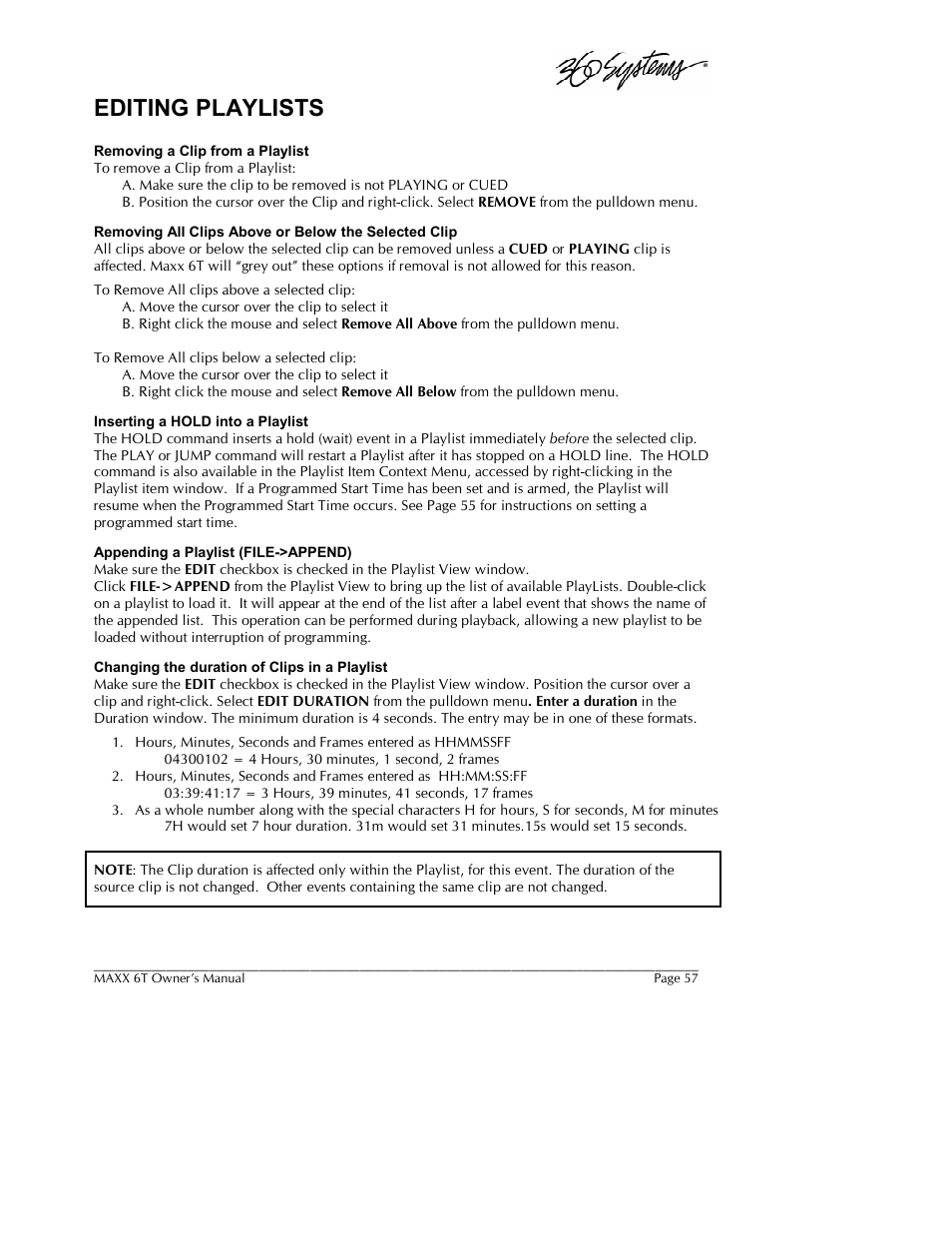 Editing playlists | 360 Systems MAXX-6T User Manual | Page 57 / 142