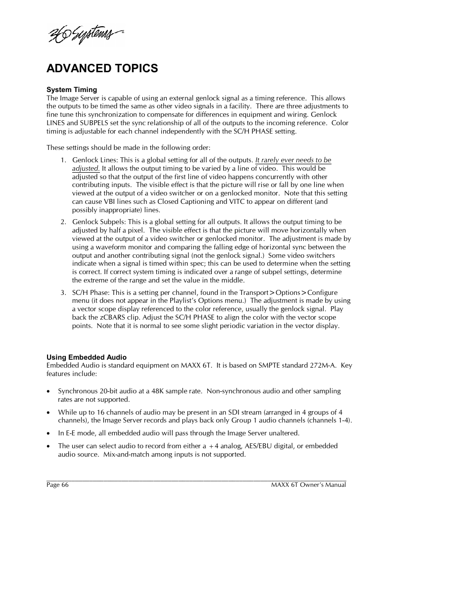 Advanced topics | 360 Systems MAXX-6T User Manual | Page 66 / 142