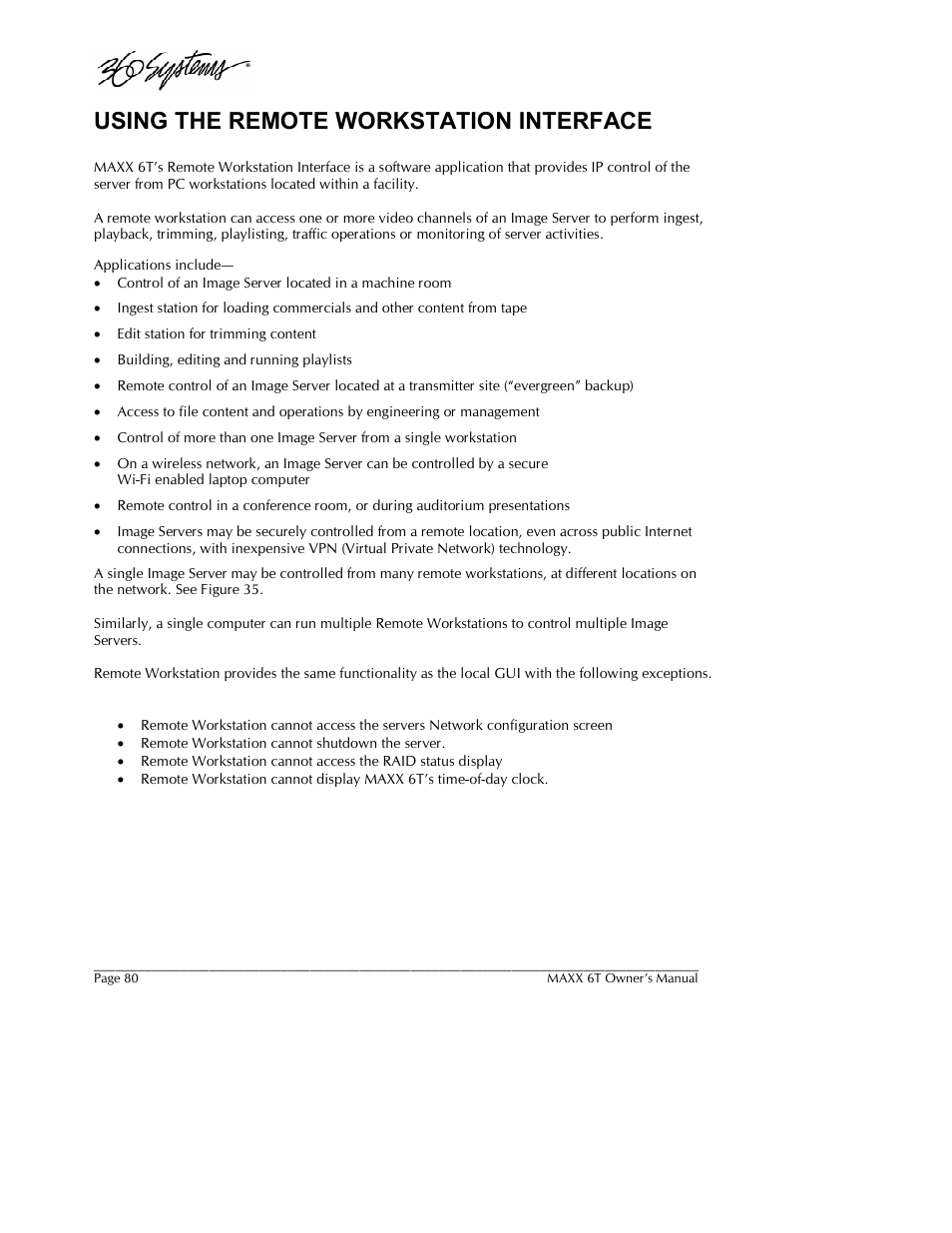 Using the remote workstation interface | 360 Systems MAXX-6T User Manual | Page 80 / 142