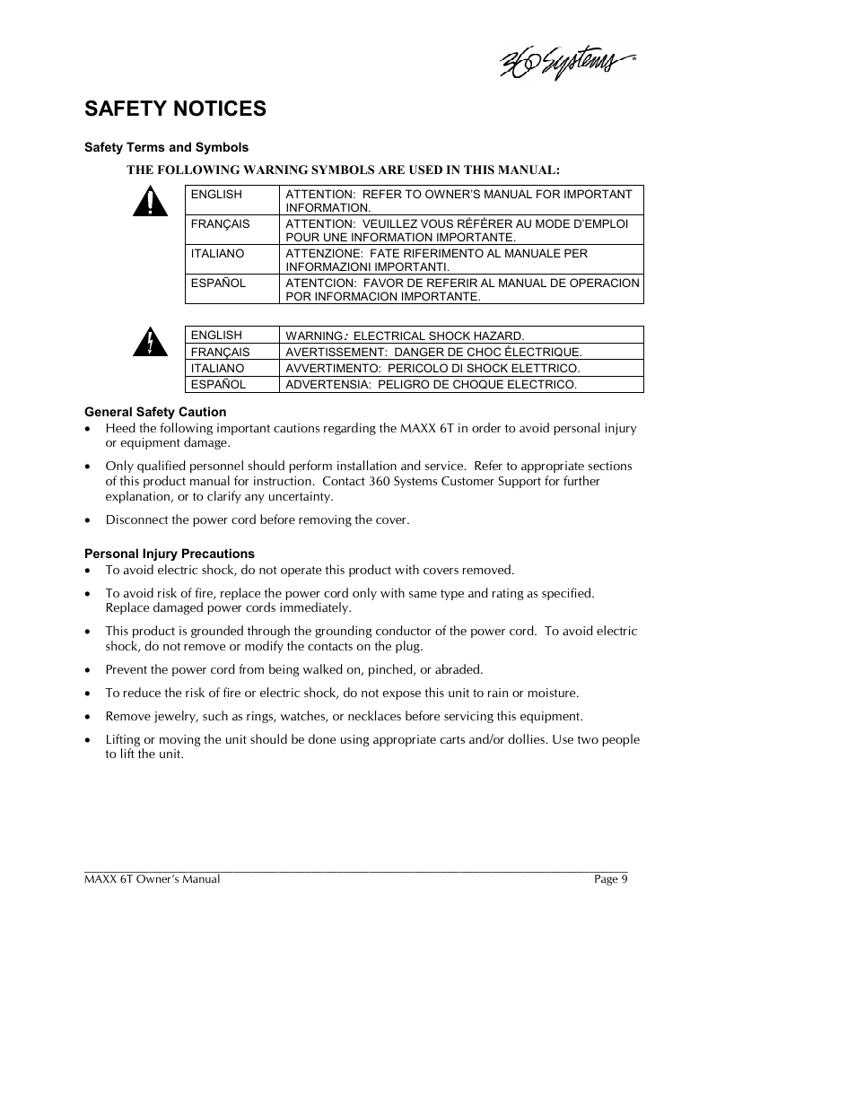 Safety notices | 360 Systems MAXX-6T User Manual | Page 9 / 142