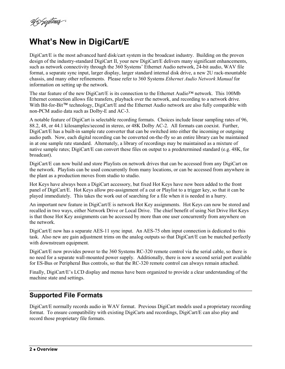 What’s new in digicart/e, Supported file formats | 360 Systems DigiCart/E User Manual | Page 12 / 95