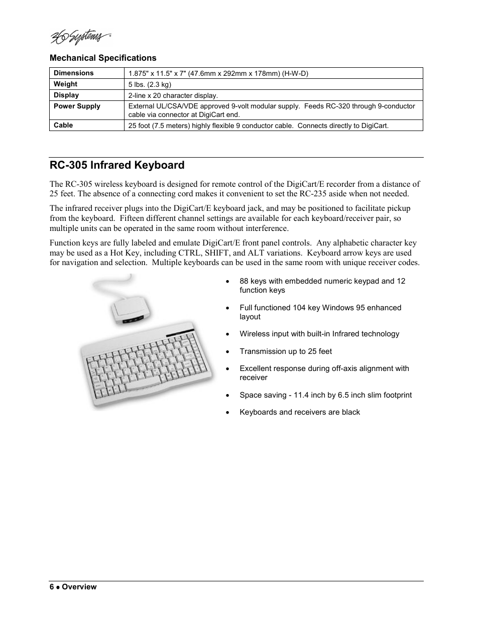 Rc-305 infrared keyboard | 360 Systems DigiCart/E User Manual | Page 16 / 95