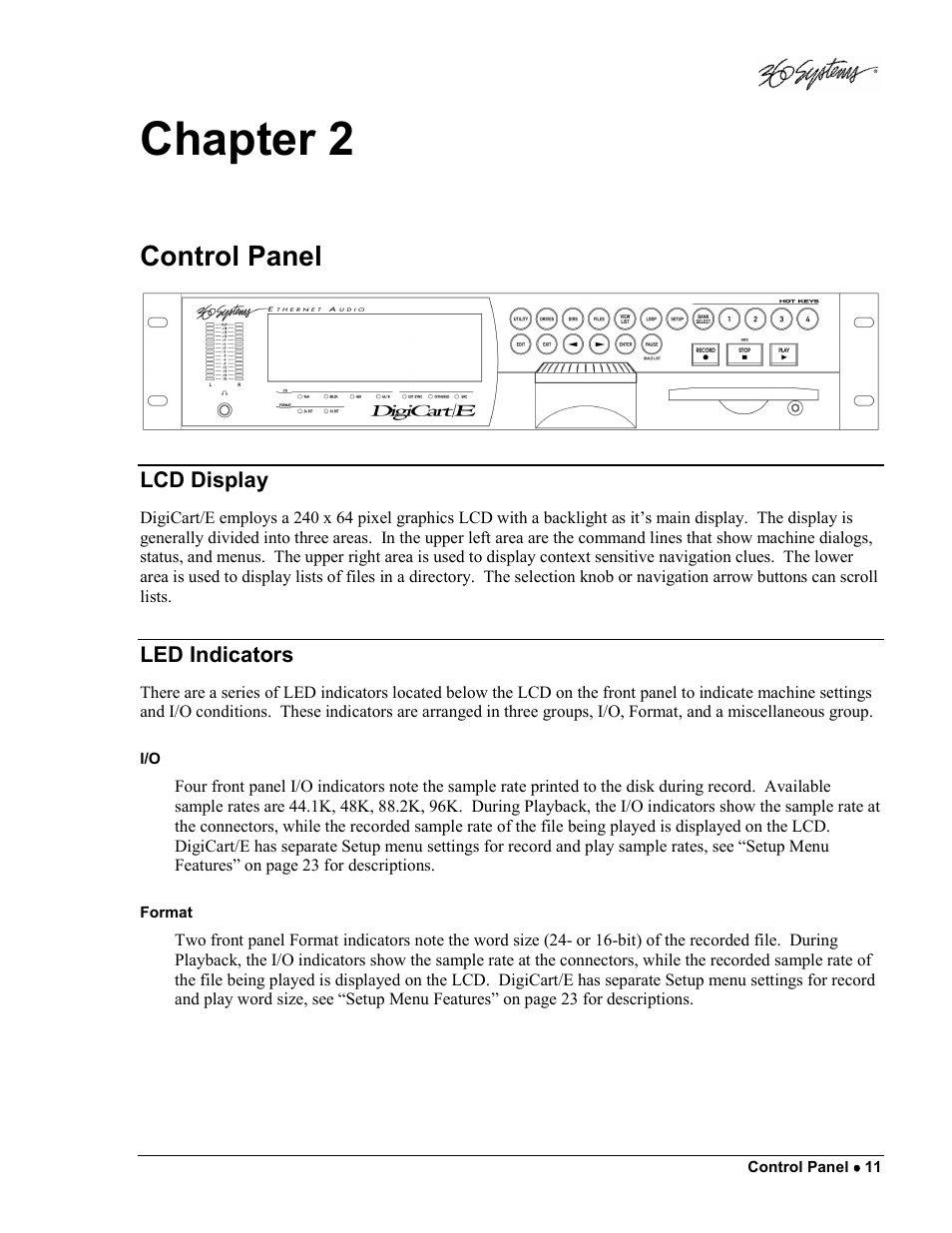 Chapter 2, Control panel | 360 Systems DigiCart/E User Manual | Page 21 / 95