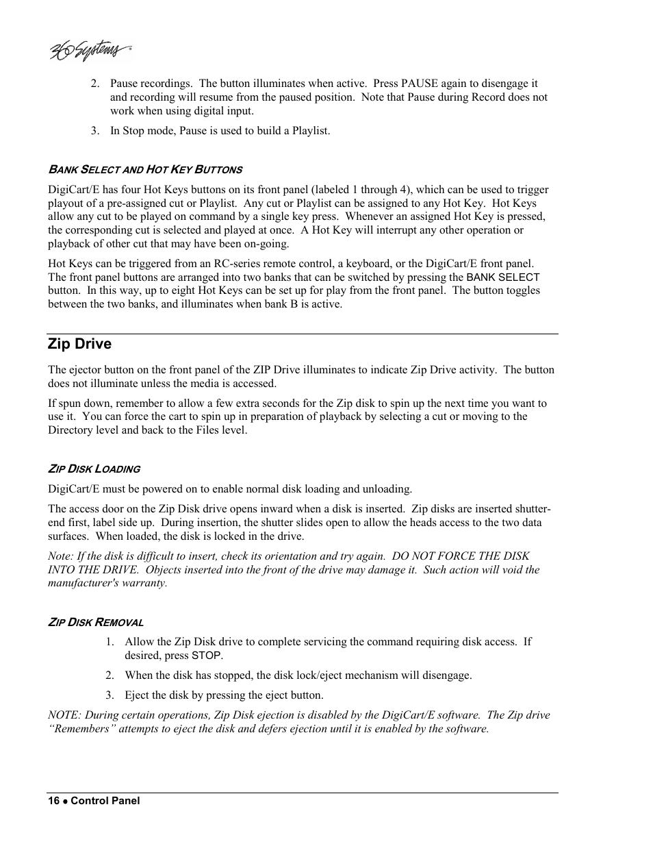 Zip drive | 360 Systems DigiCart/E User Manual | Page 26 / 95