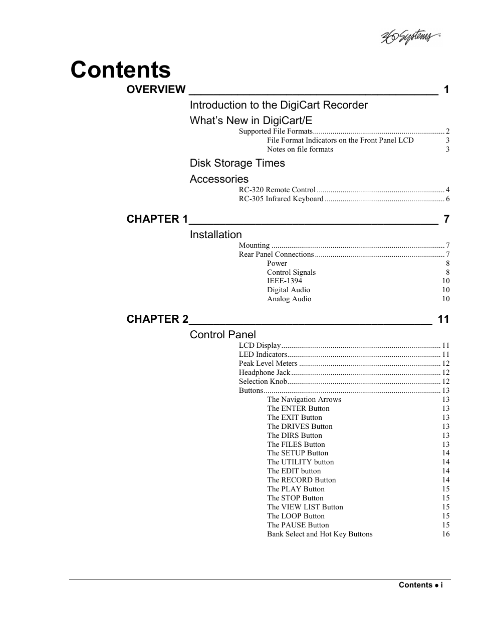 360 Systems DigiCart/E User Manual | Page 3 / 95