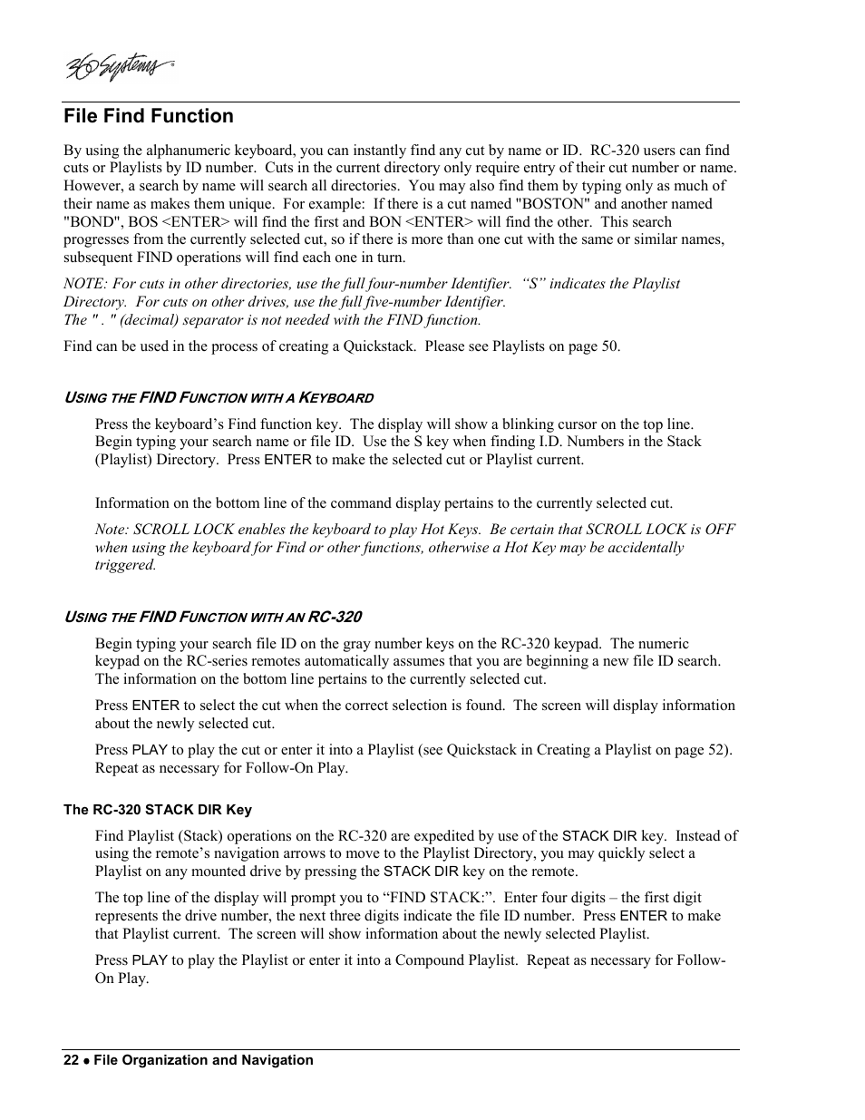 File find function | 360 Systems DigiCart/E User Manual | Page 32 / 95