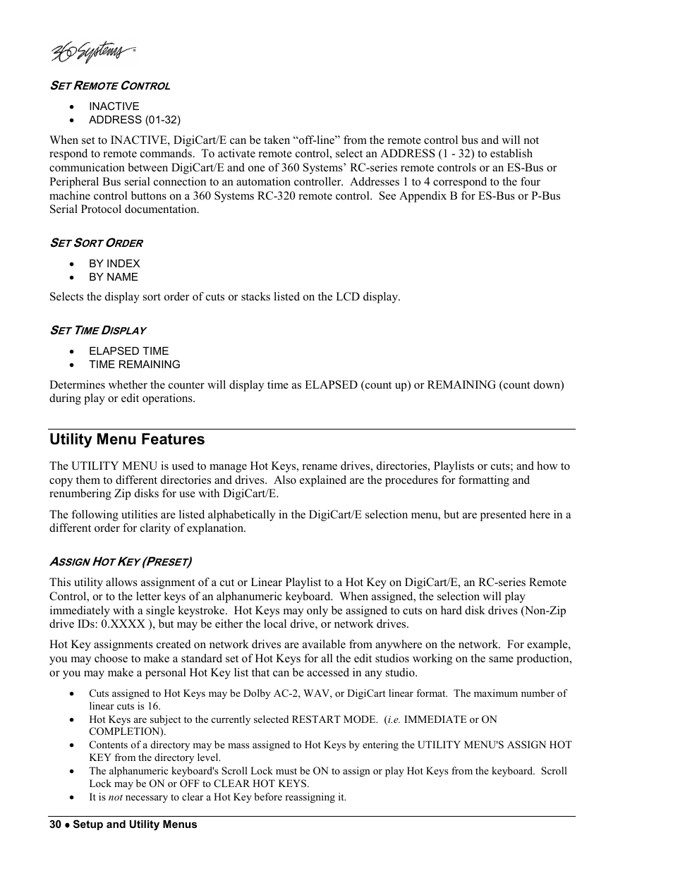 Utility menu features | 360 Systems DigiCart/E User Manual | Page 40 / 95