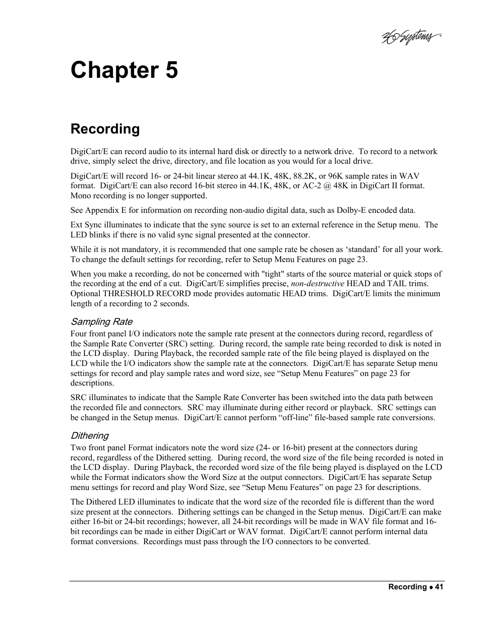 Chapter 5, Recording | 360 Systems DigiCart/E User Manual | Page 51 / 95