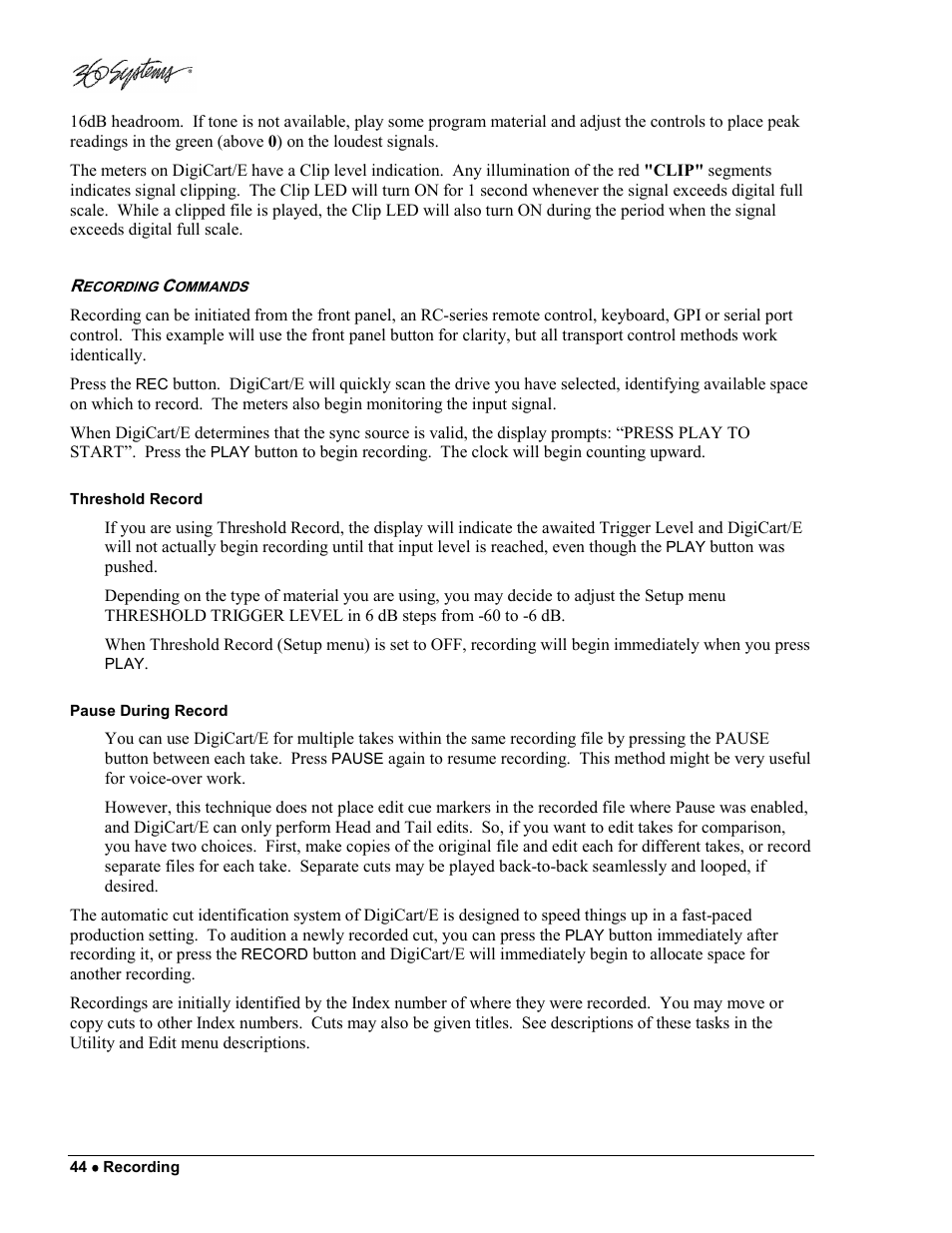 360 Systems DigiCart/E User Manual | Page 54 / 95