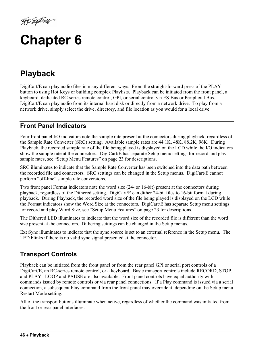 Chapter 6, Playback | 360 Systems DigiCart/E User Manual | Page 56 / 95