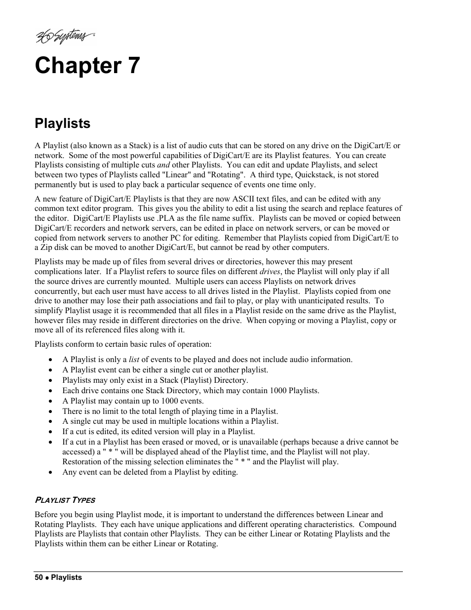 Chapter 7, Playlists | 360 Systems DigiCart/E User Manual | Page 60 / 95