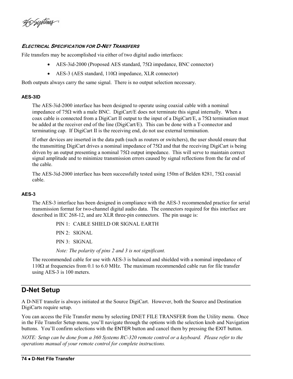 D-net setup | 360 Systems DigiCart/E User Manual | Page 84 / 95