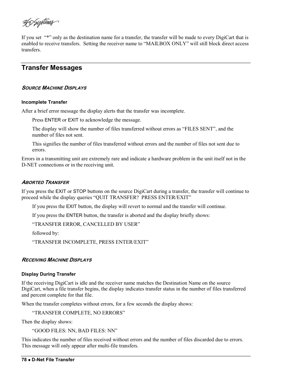 Transfer messages | 360 Systems DigiCart/E User Manual | Page 88 / 95