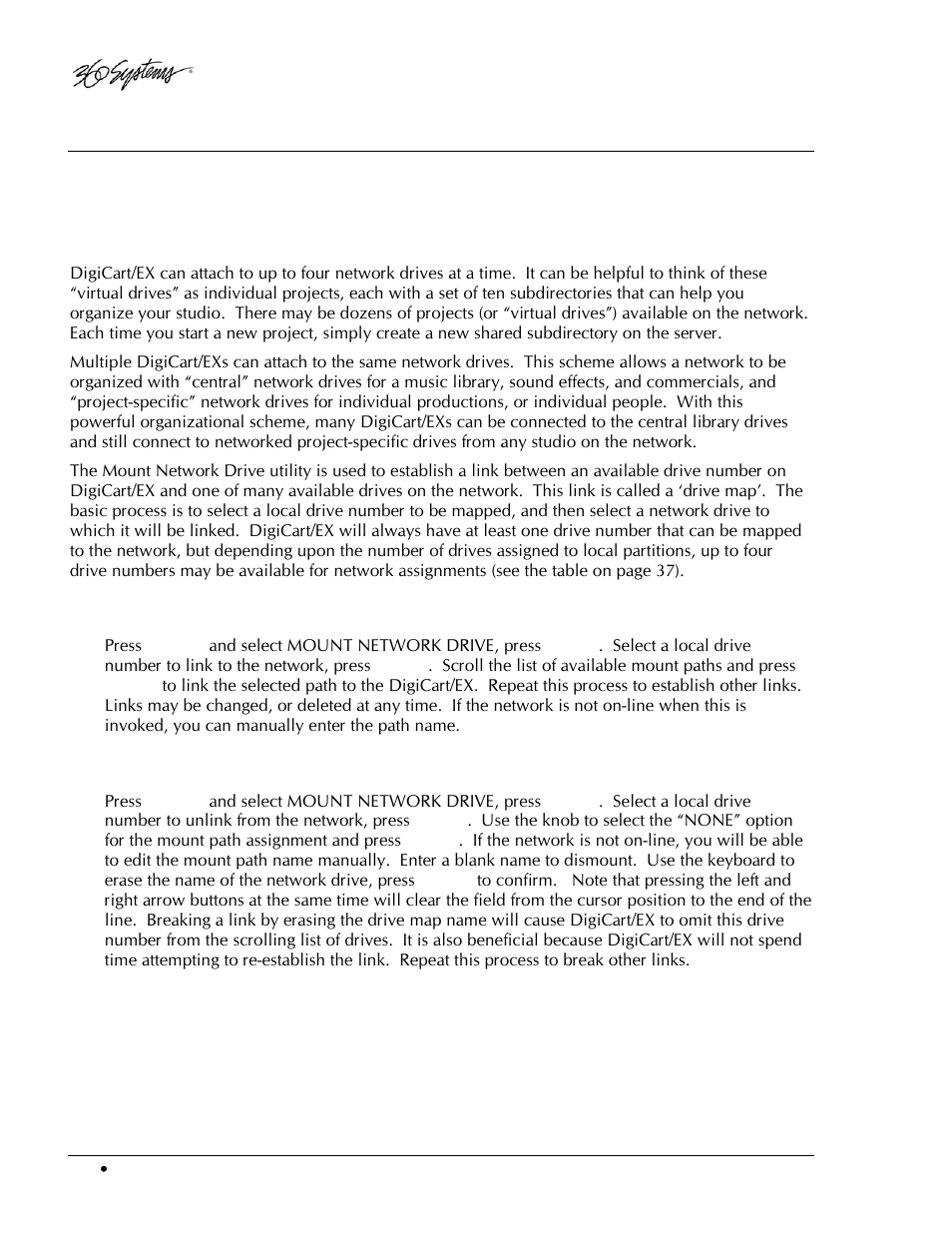 Managing net drives on the digicart/ex, Mount network drive, To mount a network drive | To dismount a network drive | 360 Systems DigiCart/EX User Manual | Page 114 / 117