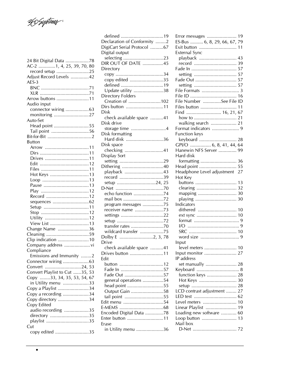 Index | 360 Systems DigiCart/EX User Manual | Page 116 / 117