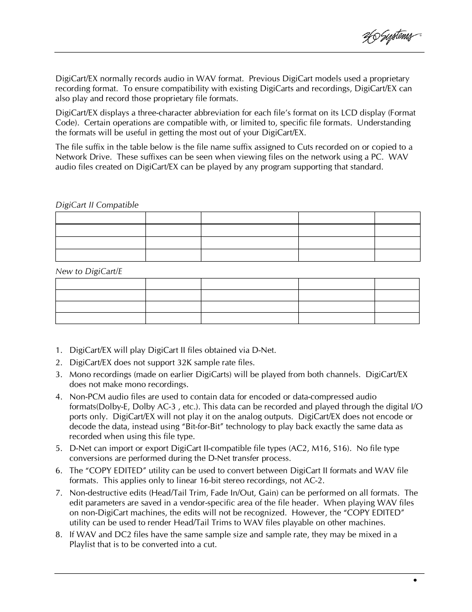 Supported file formats, File format indicators on the front panel lcd, Notes on file formats | 360 Systems DigiCart/EX User Manual | Page 15 / 117