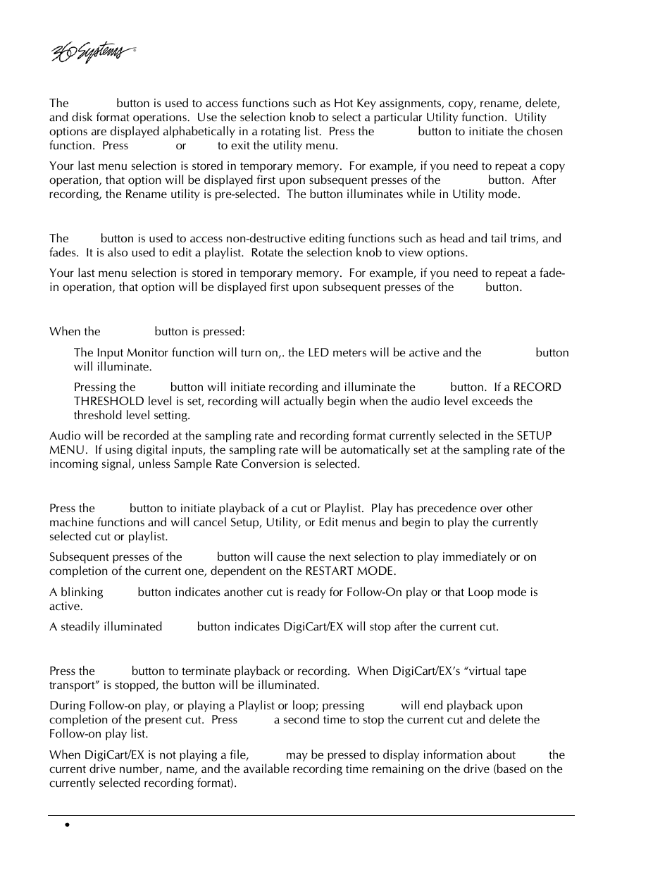 Utility button, Edit button, Record button | Play button, Stop button | 360 Systems DigiCart/EX User Manual | Page 24 / 117