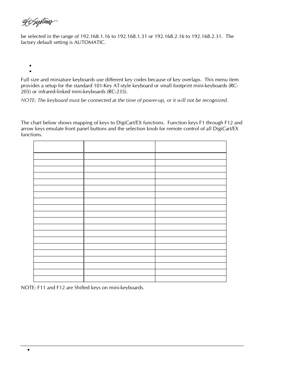 Set keyboard type, Keyboard mapping assignments | 360 Systems DigiCart/EX User Manual | Page 40 / 117